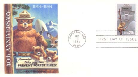 Smokey
Bear, First Day Cover by Stamp designer Rudolph Wendelin